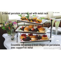 3 Tier Porcelain Serving Set with metal rack